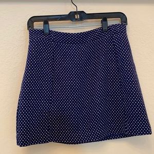 wool mini skirt navy blue white dots